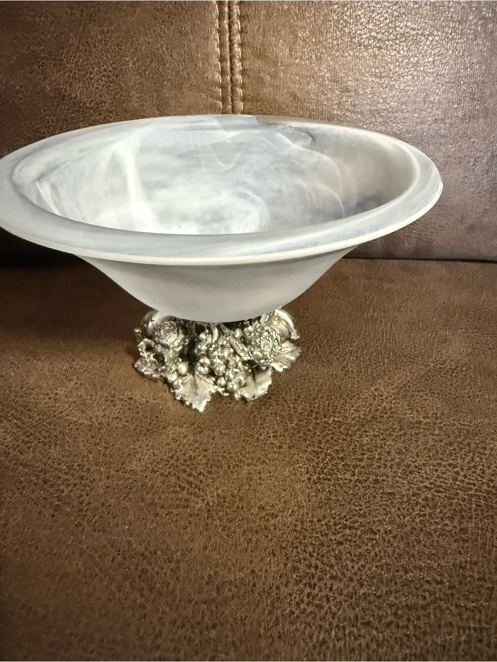 Murano Made In Italy Marbled Frost Glass Small Bowl Candy Dish Gray/White Vtg